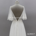 Sexy Illusion Rückenless V Hals Sweep Zug Spitze Mode Braut kurzärmeliges Hochzeitskleid